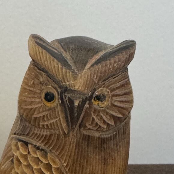 Hand Carved Owl Water Buffalo Horn Bird Figurine Acquired in Italy Gufo Artisan - Picture 7 of 13